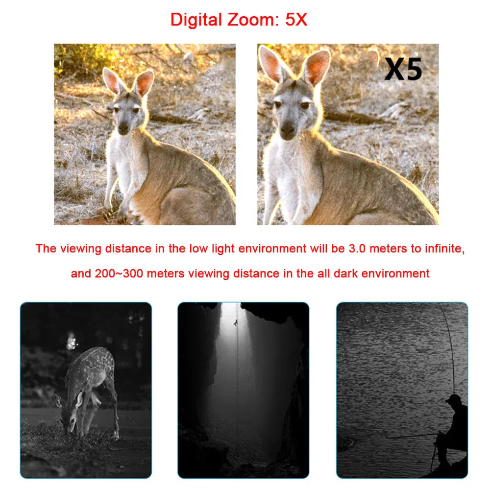 1080P Binocular Infrared Night-Visions Device 5X Binocular Day Night Use Photo Video Taking Digital Zoom for Hunting Boating