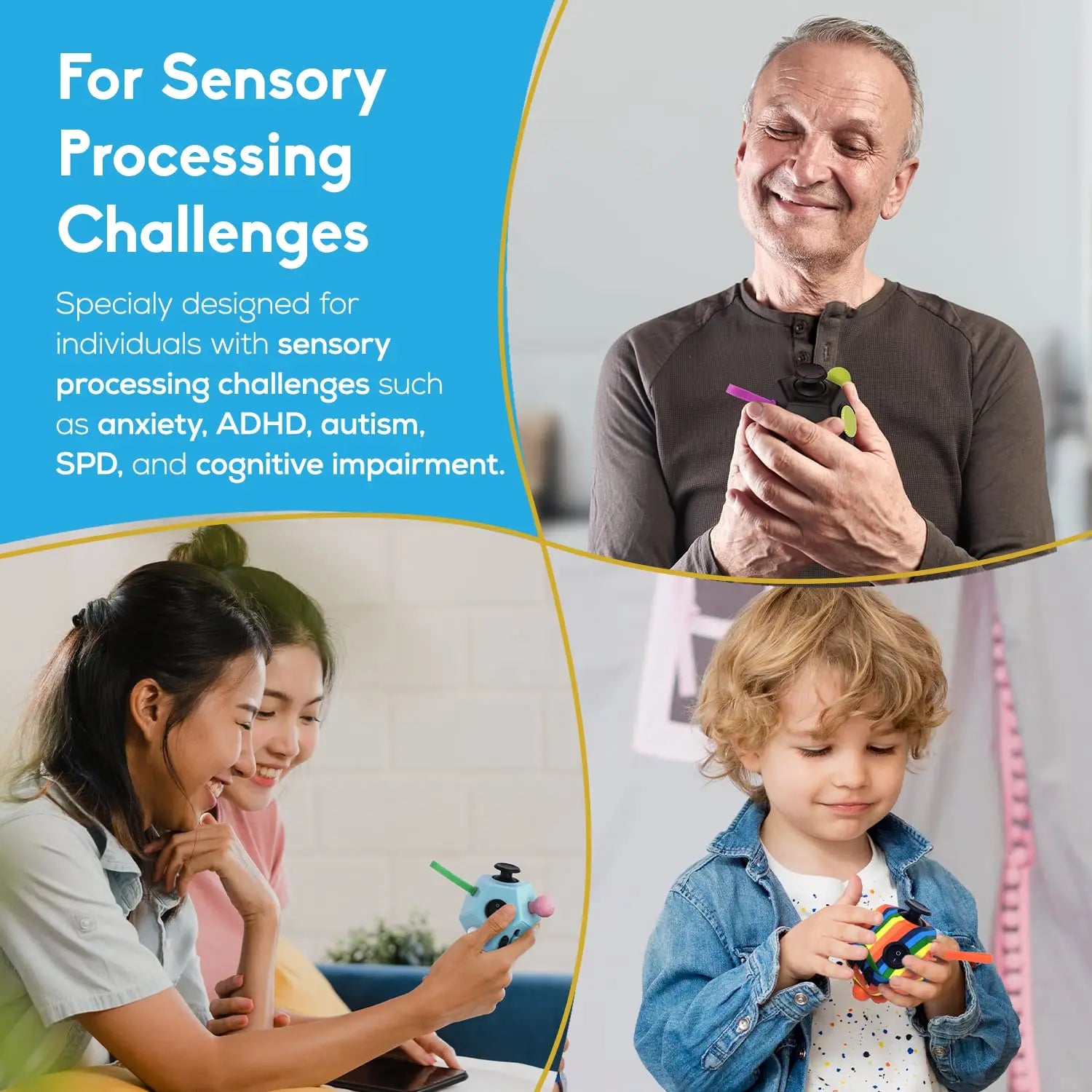 12-Sided Fidget Cube - Ultimate Stress Relief Toy for Anxiety, ADHD & Focus