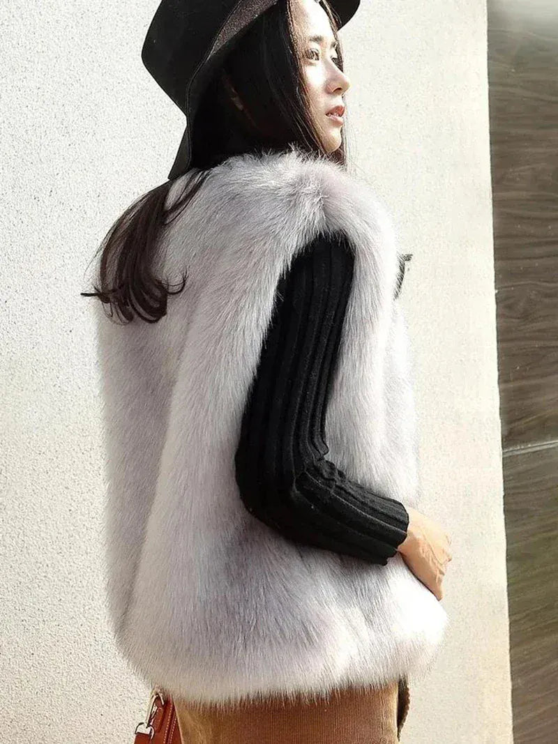Faux Fox Fur Vest - Sleeveless Waistcoat for Women