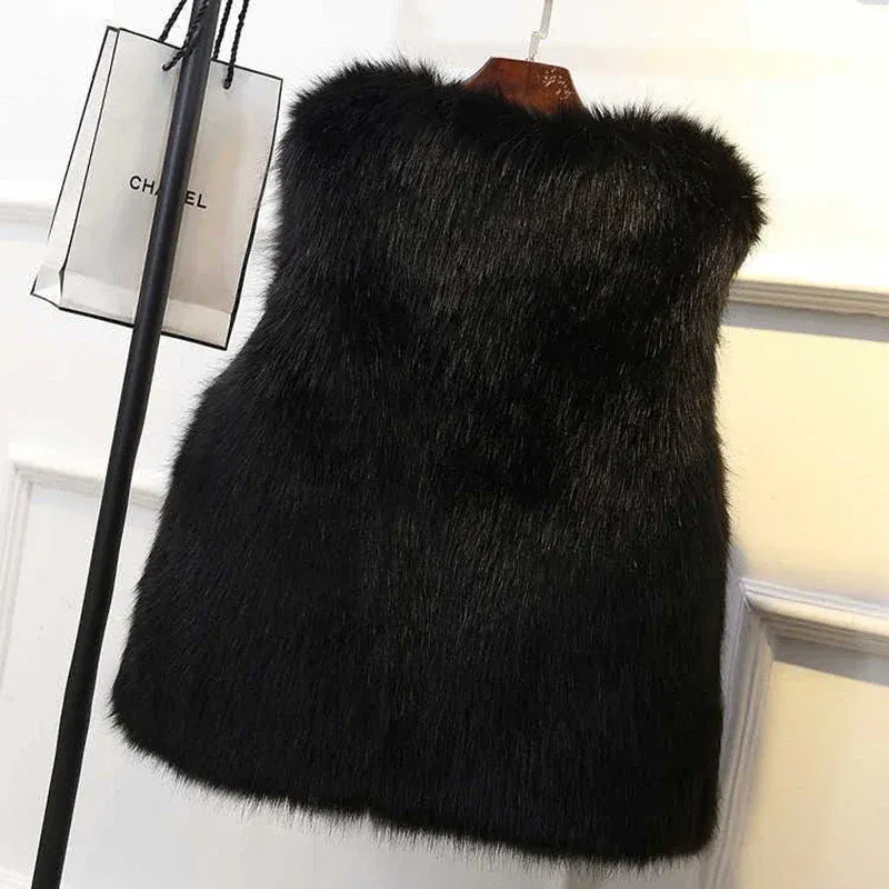 Faux Fox Fur Vest - Sleeveless Waistcoat for Women