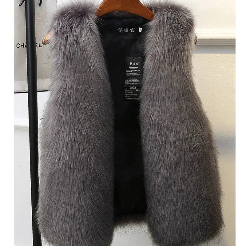Faux Fox Fur Vest - Sleeveless Waistcoat for Women