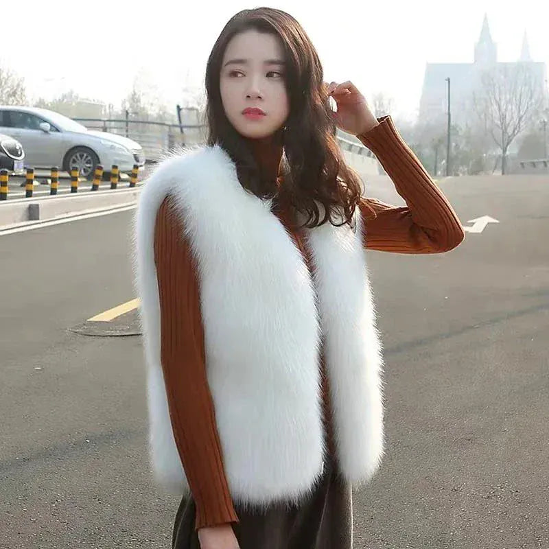 Faux Fox Fur Vest - Sleeveless Waistcoat for Women