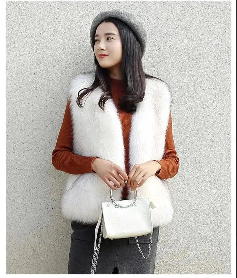 Faux Fox Fur Vest - Sleeveless Waistcoat for Women