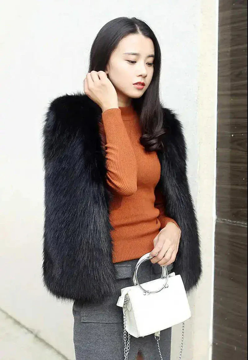 Faux Fox Fur Vest - Sleeveless Waistcoat for Women