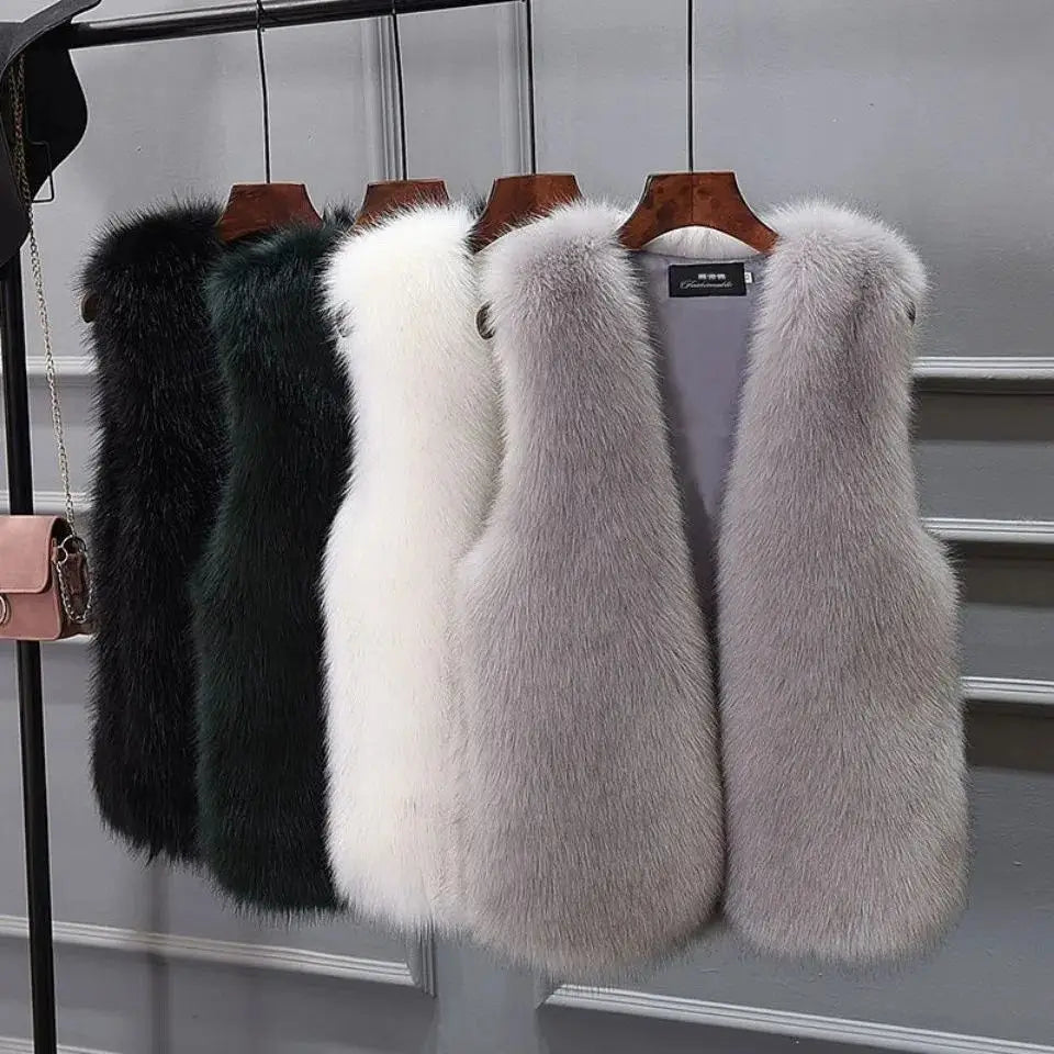 Faux Fox Fur Vest - Sleeveless Waistcoat for Women
