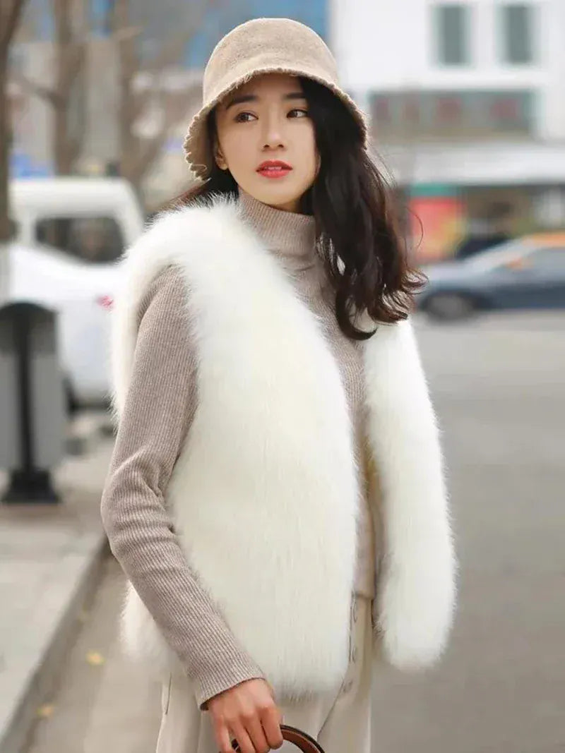Faux Fox Fur Vest - Sleeveless Waistcoat for Women