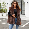 Faux Fox Fur Vest with Turn-Down Collar - Sleeveless Winter Coat