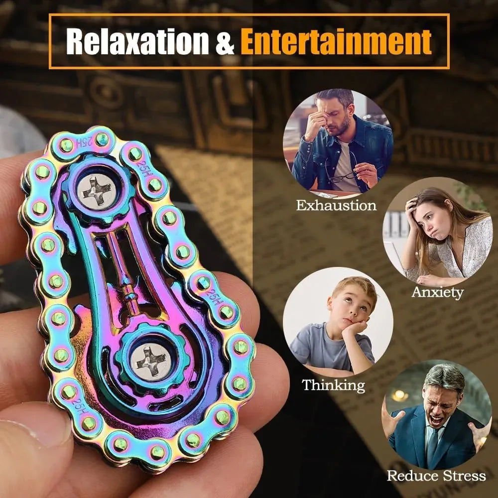 Fidget Chain Bike Spinner - Metal Stress Relief Toy for Focus & Anxiety