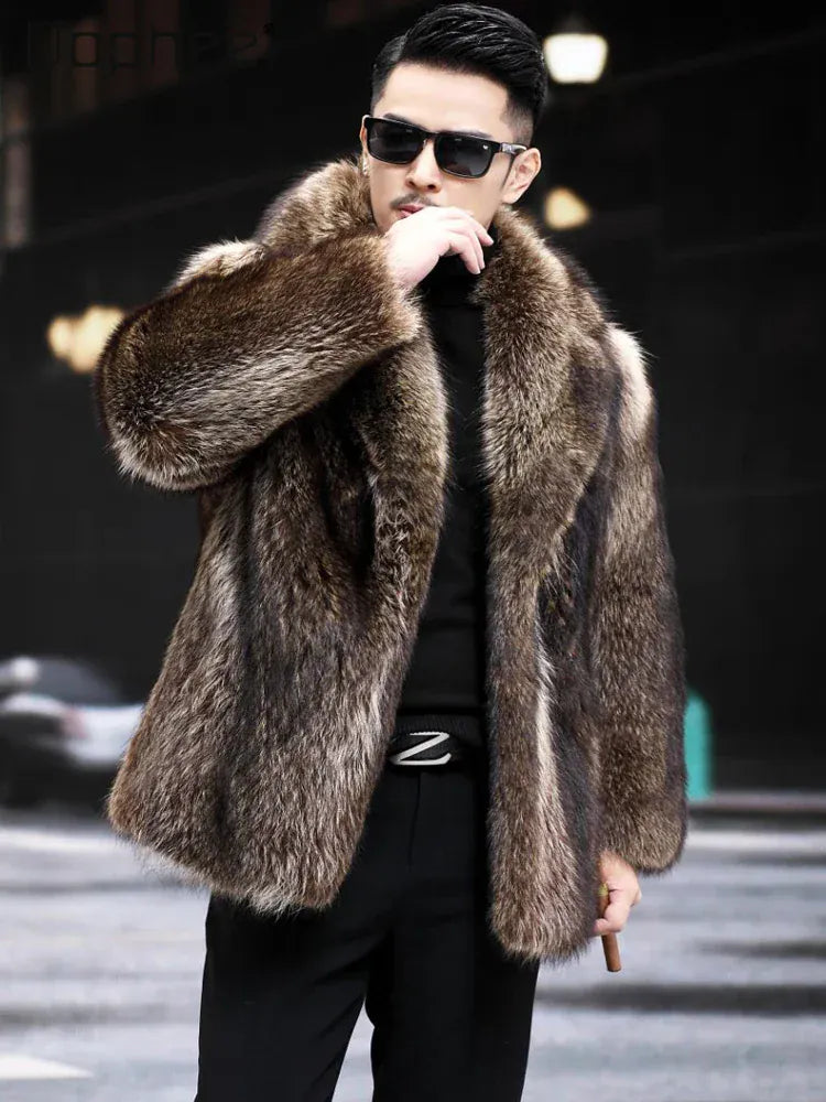 Fox Fur Coat Men Mink Fur Coat Medium Long Heavy Craft Luxury Lapel Short Thickened Warm Winter Fashion High End Coats