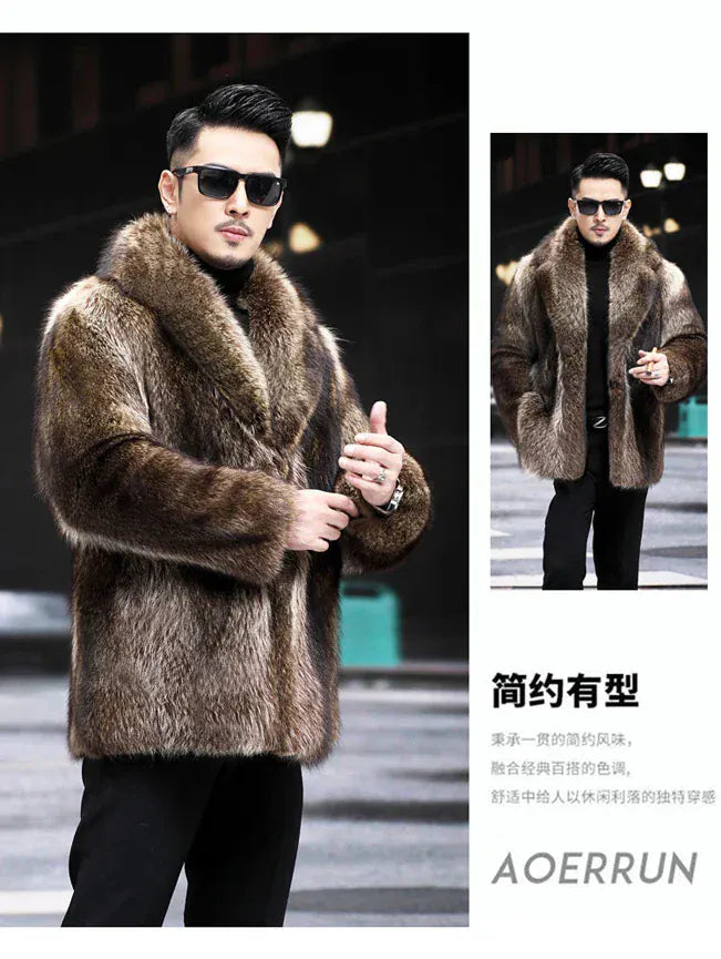 Fox Fur Coat Men Mink Fur Coat Medium Long Heavy Craft Luxury Lapel Short Thickened Warm Winter Fashion High End Coats