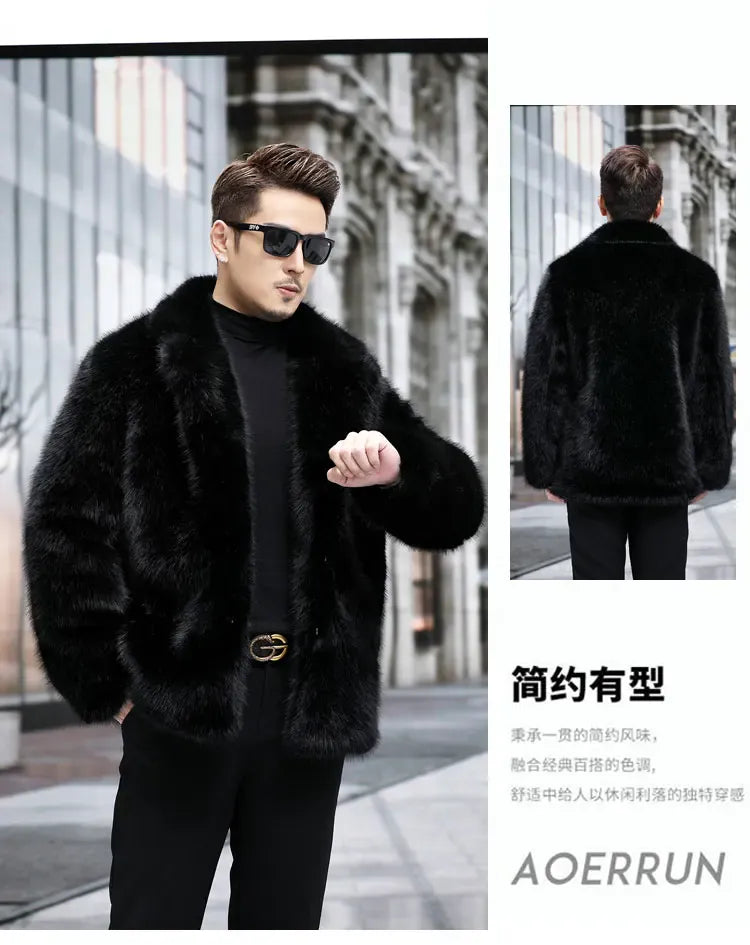 Fox Fur Coat Men Mink Fur Coat Medium Long Heavy Craft Luxury Lapel Short Thickened Warm Winter Fashion High End Coats
