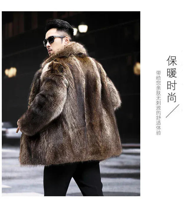 Fox Fur Coat Men Mink Fur Coat Medium Long Heavy Craft Luxury Lapel Short Thickened Warm Winter Fashion High End Coats