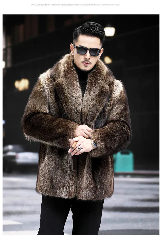 Fox Fur Coat Men Mink Fur Coat Medium Long Heavy Craft Luxury Lapel Short Thickened Warm Winter Fashion High End Coats