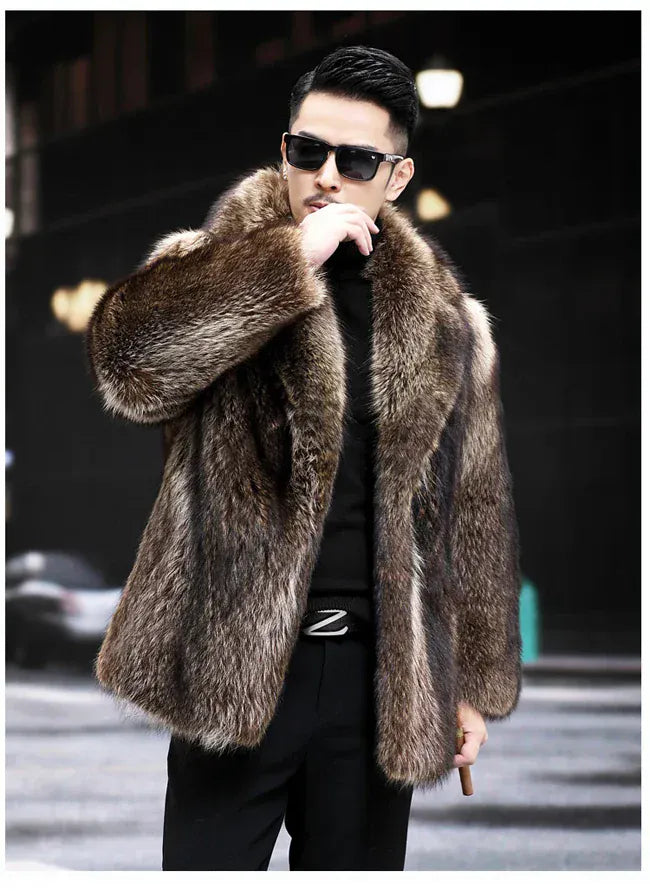 Fox Fur Coat Men Mink Fur Coat Medium Long Heavy Craft Luxury Lapel Short Thickened Warm Winter Fashion High End Coats