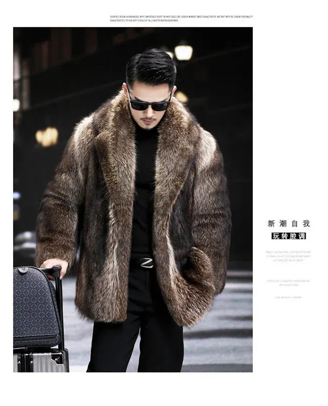 Fox Fur Coat Men Mink Fur Coat Medium Long Heavy Craft Luxury Lapel Short Thickened Warm Winter Fashion High End Coats