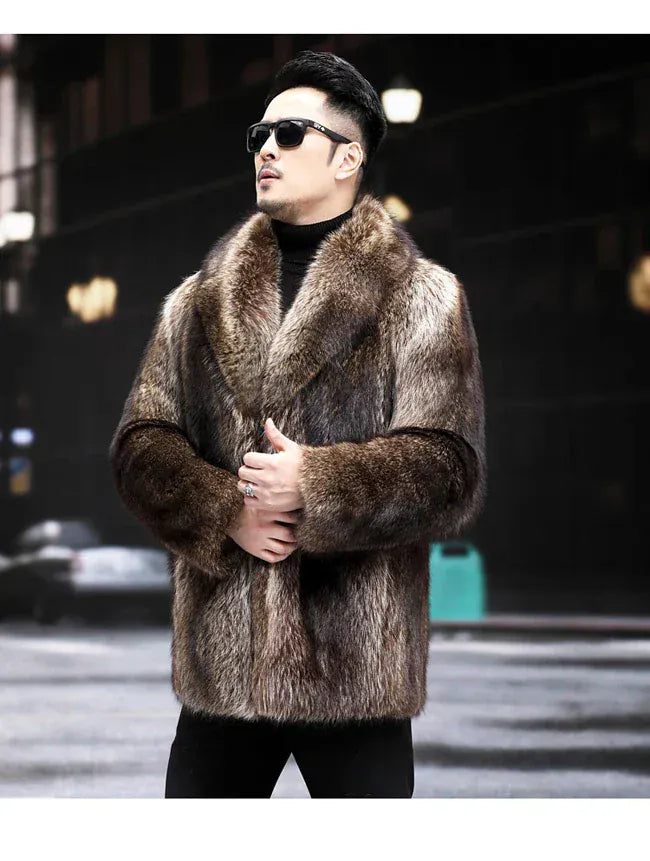 Fox Fur Coat Men Mink Fur Coat Medium Long Heavy Craft Luxury Lapel Short Thickened Warm Winter Fashion High End Coats
