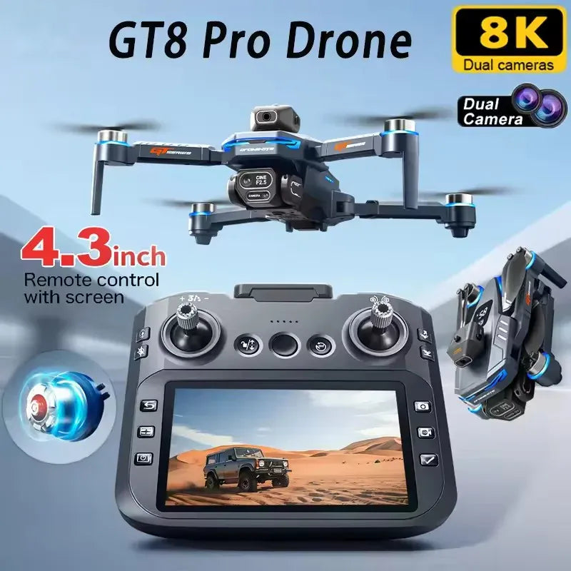 GT8 Drone 6K /8K HD Camera Obstacle Avoidance Aerial Photography Brushless Drone with Screen Foldable RC Drone four-axis Drone