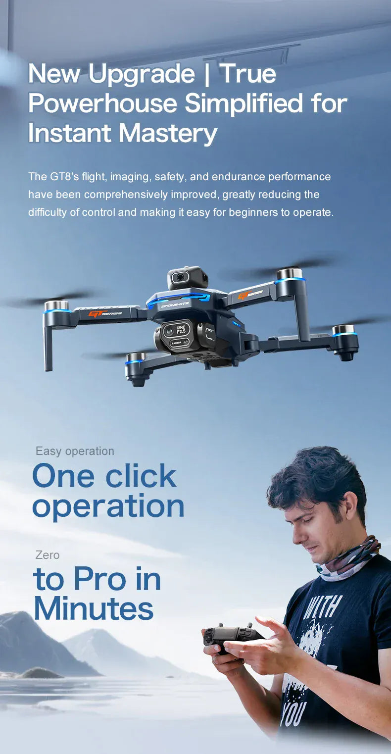 GT8 Drone with Screen 8K HD Camera WIFI Brushless Aerial photography quadcopter battery power display colourful lights RC dron