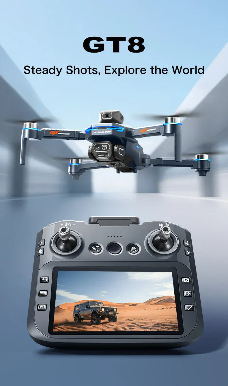 GT8 Drone with Screen 8K HD Camera WIFI Brushless Aerial photography quadcopter battery power display colourful lights RC dron