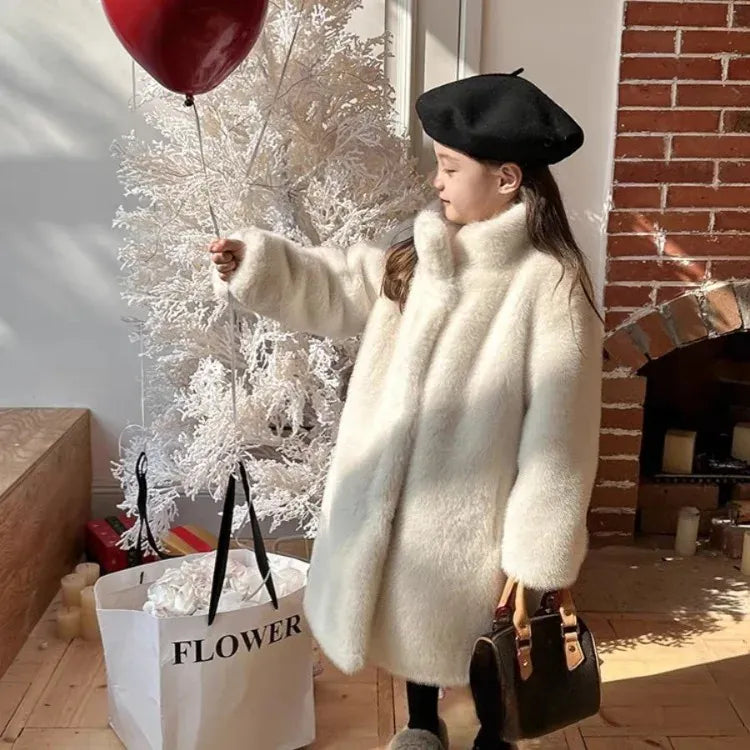 Kids' Faux Mink Winter Coat Longline Oversized Hooded Thickened Warm Fur Jacket for Big Toddler Girls Autumn Winter