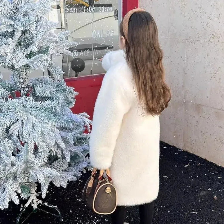 Kids' Faux Mink Winter Coat Longline Oversized Hooded Thickened Warm Fur Jacket for Big Toddler Girls Autumn Winter