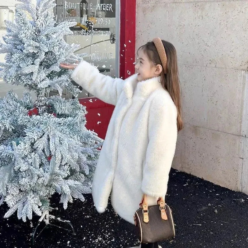 Kids' Faux Mink Winter Coat Longline Oversized Hooded Thickened Warm Fur Jacket for Big Toddler Girls Autumn Winter
