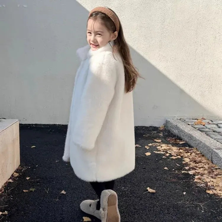 Kids' Faux Mink Winter Coat Longline Oversized Hooded Thickened Warm Fur Jacket for Big Toddler Girls Autumn Winter