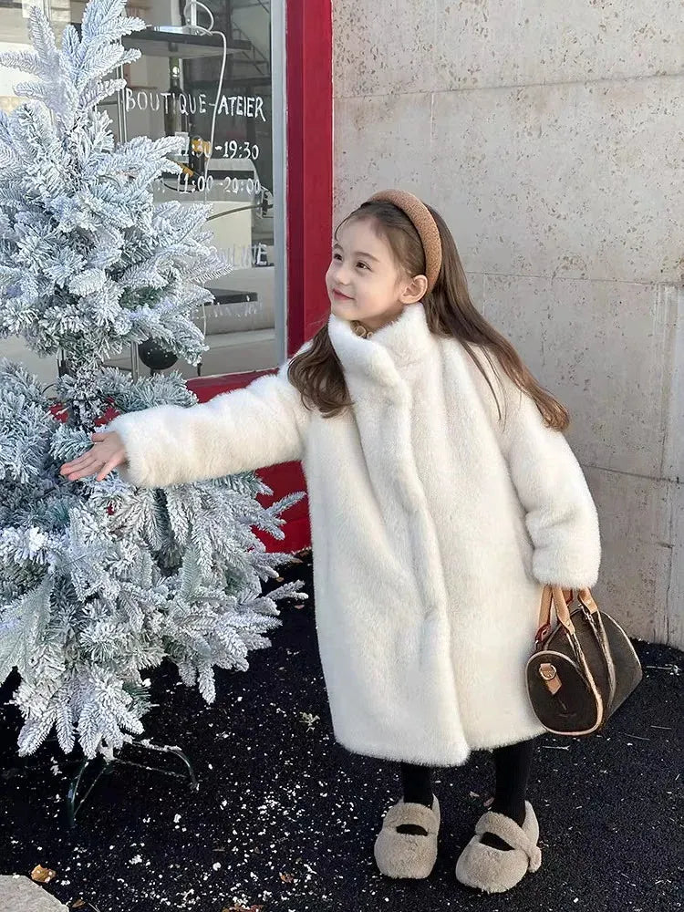 Kids' Faux Mink Winter Coat Longline Oversized Hooded Thickened Warm Fur Jacket for Big Toddler Girls Autumn Winter