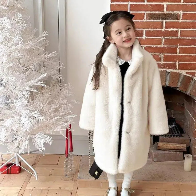 Kids' Faux Mink Winter Coat Longline Oversized Hooded Thickened Warm Fur Jacket for Big Toddler Girls Autumn Winter