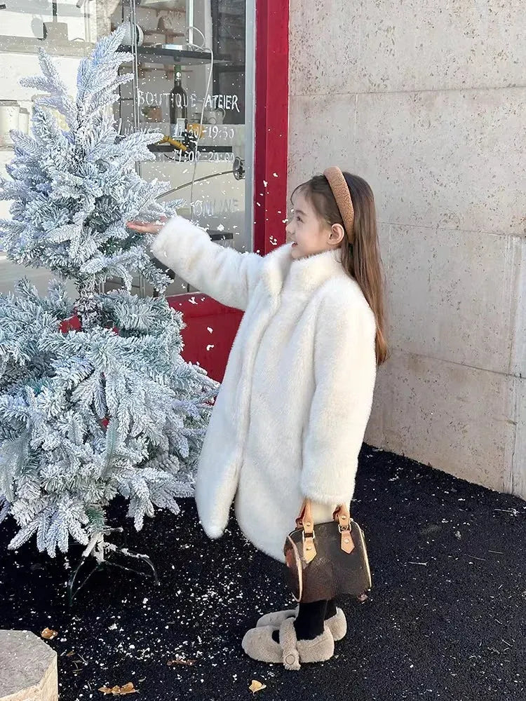 Kids' Faux Mink Winter Coat Longline Oversized Hooded Thickened Warm Fur Jacket for Big Toddler Girls Autumn Winter