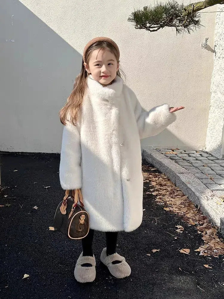 Kids' Faux Mink Winter Coat Longline Oversized Hooded Thickened Warm Fur Jacket for Big Toddler Girls Autumn Winter
