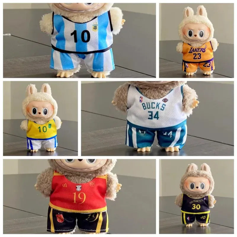 Labubu Basketball Jersey Set - 17cm Plush Vinyl Doll Sports Uniform, Outfit Changeable for Generation 1-3, Gift Ready