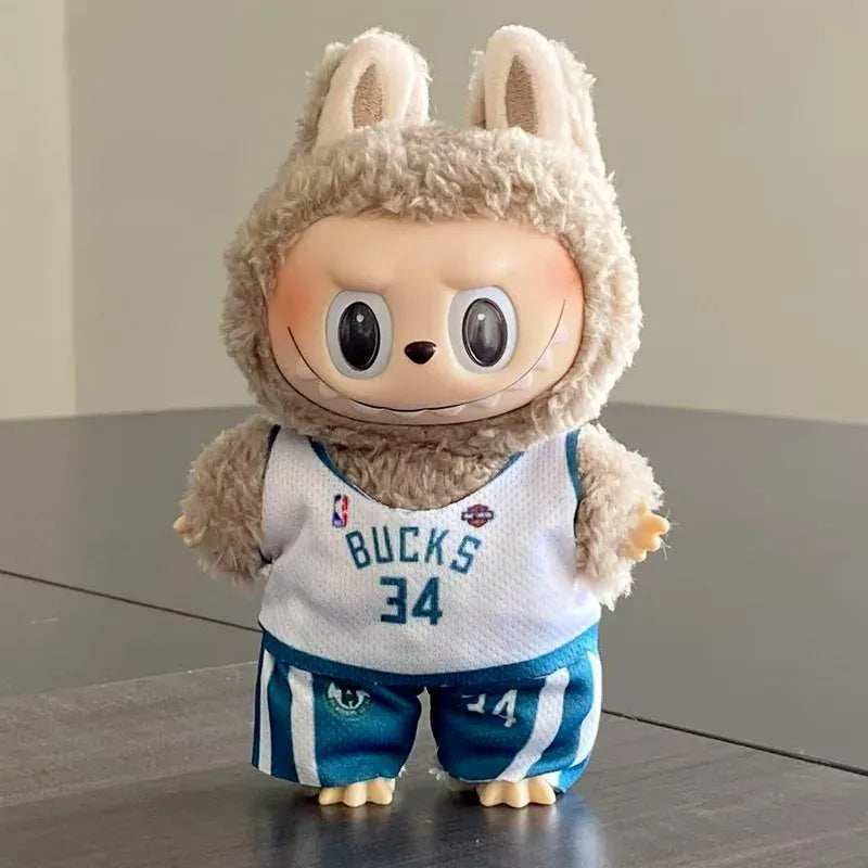 Labubu Basketball Jersey Set - 17cm Plush Vinyl Doll Sports Uniform, Outfit Changeable for Generation 1-3, Gift Ready