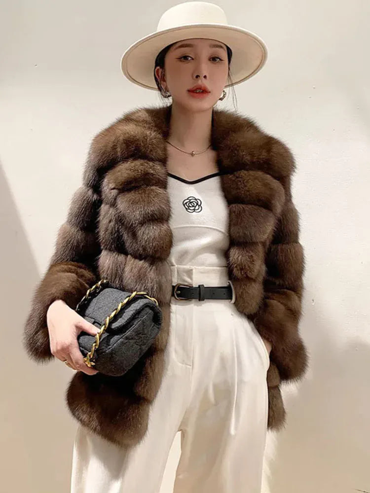 Luxury Designer Mink Coat Woman Autumn Winter Lapel Furry Brown Faux Fur Coat Woman Clothes Chic Elegant Faux Fur Jacket