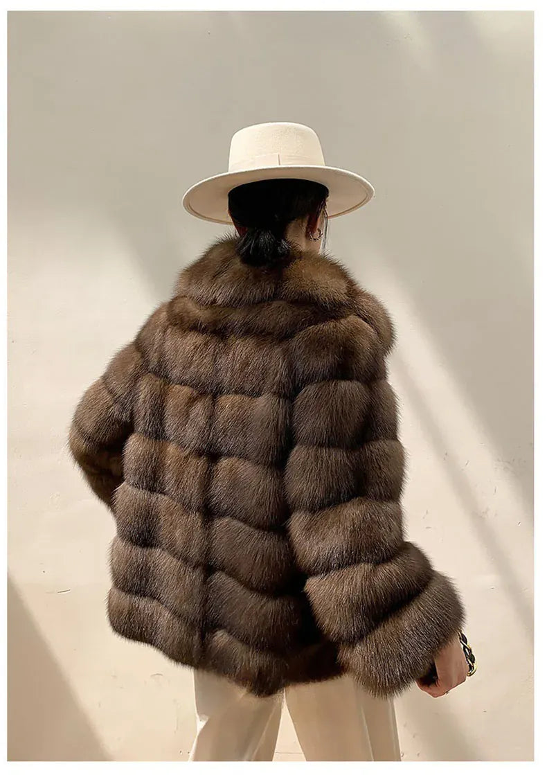 Luxury Designer Mink Coat Woman Autumn Winter Lapel Furry Brown Faux Fur Coat Woman Clothes Chic Elegant Faux Fur Jacket