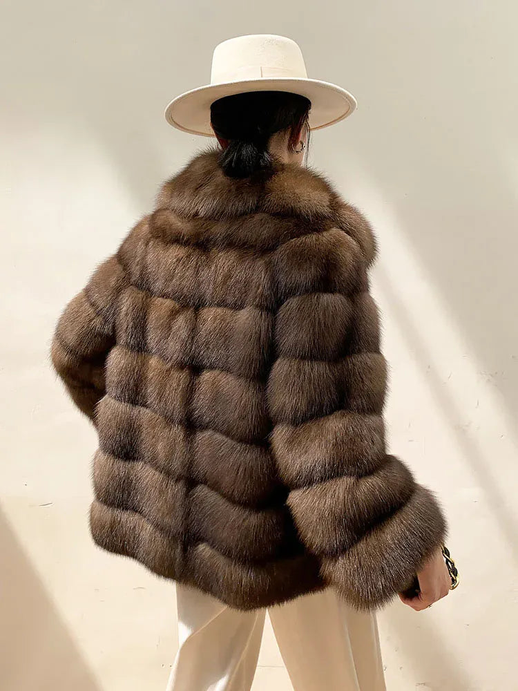 Luxury Designer Mink Coat Woman Autumn Winter Lapel Furry Brown Faux Fur Coat Woman Clothes Chic Elegant Faux Fur Jacket