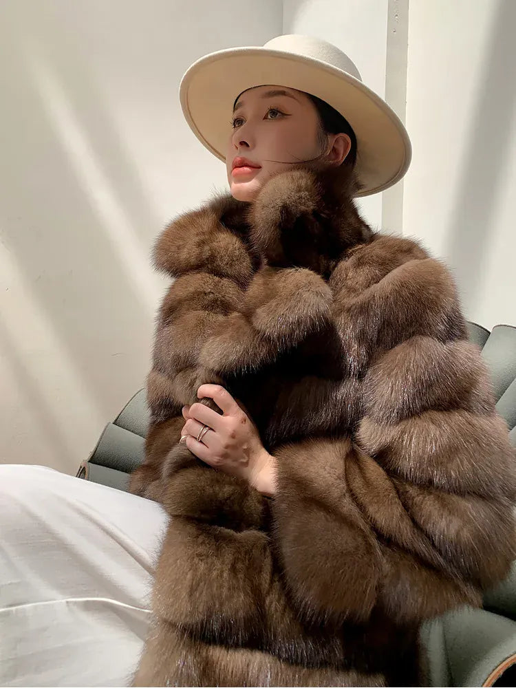 Luxury Designer Mink Coat Woman Autumn Winter Lapel Furry Brown Faux Fur Coat Woman Clothes Chic Elegant Faux Fur Jacket