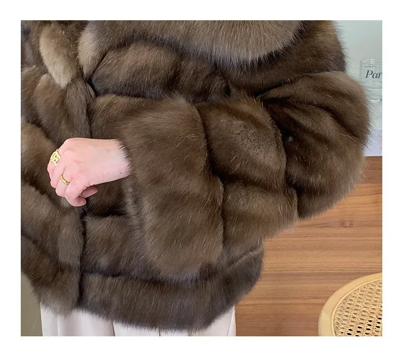Luxury Designer Mink Coat Woman Autumn Winter Lapel Furry Brown Faux Fur Coat Woman Clothes Chic Elegant Faux Fur Jacket