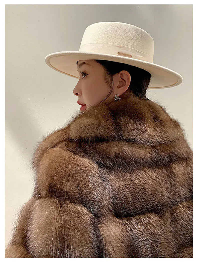 Luxury Designer Mink Coat Woman Autumn Winter Lapel Furry Brown Faux Fur Coat Woman Clothes Chic Elegant Faux Fur Jacket