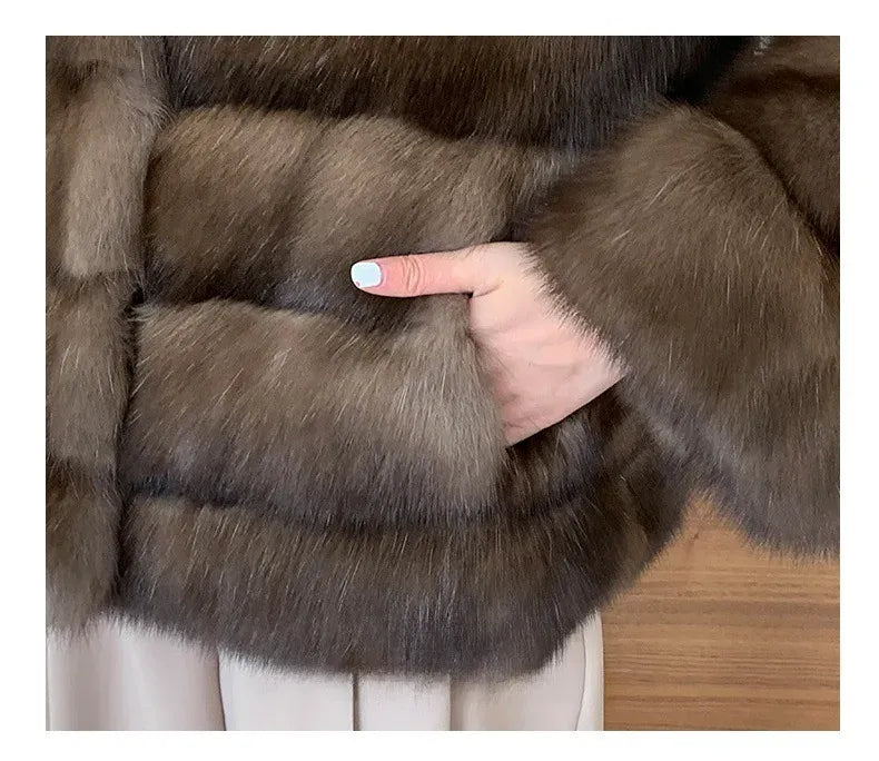 Luxury Designer Mink Coat Woman Autumn Winter Lapel Furry Brown Faux Fur Coat Woman Clothes Chic Elegant Faux Fur Jacket