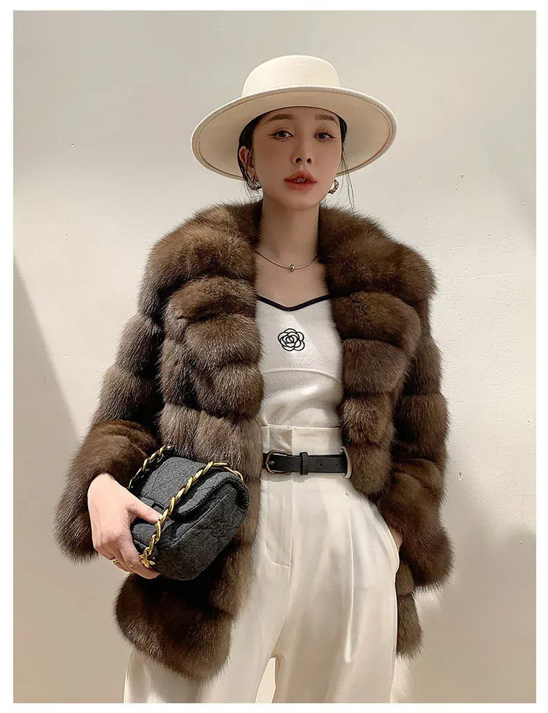 Luxury Designer Mink Coat Woman Autumn Winter Lapel Furry Brown Faux Fur Coat Woman Clothes Chic Elegant Faux Fur Jacket