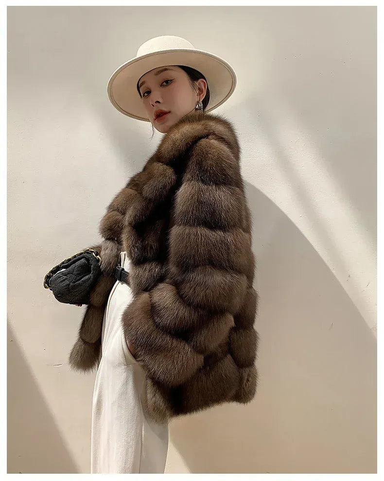 Luxury Designer Mink Coat Woman Autumn Winter Lapel Furry Brown Faux Fur Coat Woman Clothes Chic Elegant Faux Fur Jacket