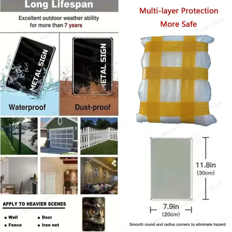 Metal Tin Plate Wall Art 2D Flat Poster Outdoor Decor for Street Cafe Bar Home Garden