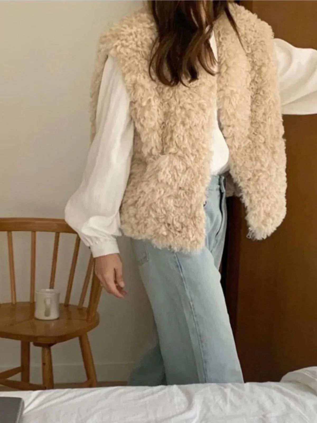 Short Faux Fur Vest - Round Neck Winter Outerwear