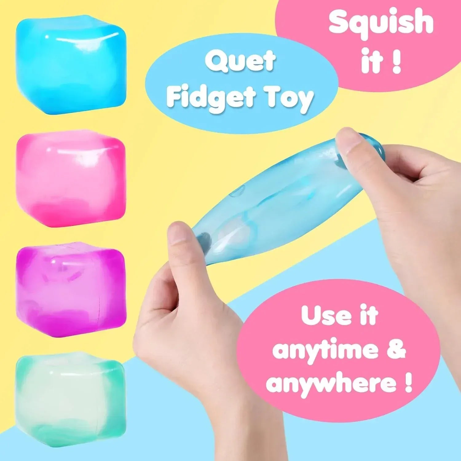 Squishy Ice Cube Stress Ball - 3 Pack Sensory Fidget Toy